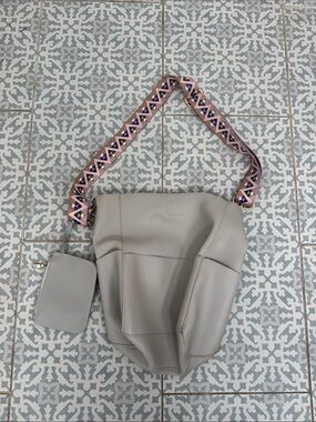 Gray Shoulder Bag with Removable Patterned Strap
